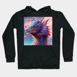 Intricate Asian Pink and Blue Dragon at Sunset Hoodie